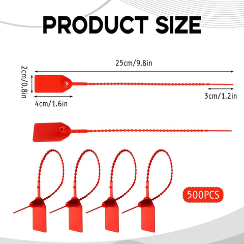 Bulk 500 Pcs Red Plastic Tamper Seals Zip Ties With Security Tags For Fire Extinguishers Self Locking Anti Tamper Seals 250mm Length