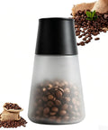 Smart Electric Vacuum Coffee Canister With Bright Digital Screen And Handy Timer, 650ml glass jar with coffee beans inside.