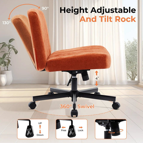 Side view of Criss Cross Office Chair with pocket springs, 25in wide seat, and 4.8in cushions, showing tilt angle from 90 to 130 degrees.