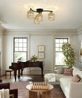 Four Light Crystal Flush Mount Ceiling Light In Black And Gold Modern Farmhouse Semi Flush Fixture With Crystal Shade in living room