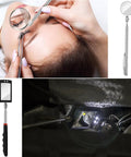 Two Pack Telescopic Inspection Mirror With LED Light, 360 degree rotating mirrors for tight spaces and home use