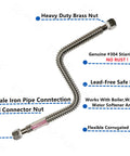 Image of a 24 Inch Corrugated Stainless Steel Water Heater Connector 1 Inch FIP To 1 Inch FIP Lead Free Flexible Water Supply Line, showing heavy-duty brass nut and flexible design.