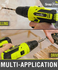 20V Cordless Drill Set With 3 By 8 Inch Chuck All In One Dual Speed LED Light 43 Piece Bit Kit Impact Driver Included