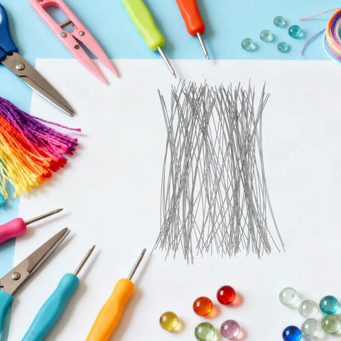 Beading Needle Set For Bead Stringing 200 Pcs Jewelry Threading Needles With Bend Resistant Metal Design Ideal For Necklaces And Bracelets Easy To Use For Beginners To Pro Crafters Great For Family Craft Nights. silver metal bead threading needles on craft table