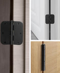 Matte Black Door Hinges 3 Pack 3.5 Inch By 3.5 Inch Heavy Duty No Squeak Rust Proof Interior Hinge Set with five eighths radius corners.