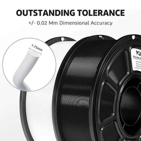 Silk PLA Filament 1.75mm Black Metallic Gloss for 3D Printing on a 1kg Spool showing dimensional tolerance