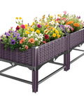Sturdy Raised Garden Bed With Reinforcement Rods, Elevated Planter Box For Outdoor Plants With Drainage Holes, Perfect For Flowers, Vegetables, Herbs On Patio, Deck, Balcony Or Backyard, Purple