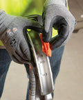 Person adjusting aluminum conduit bender full assembly for 1/2-inch EMT with wide foot pedal and angle setter