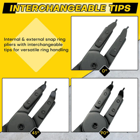 16 Inch Snap Ring Pliers Set For Internal And External Circlips With Heavy Duty Steel Construction And Interchangeable Tips 0 45 90 Degree