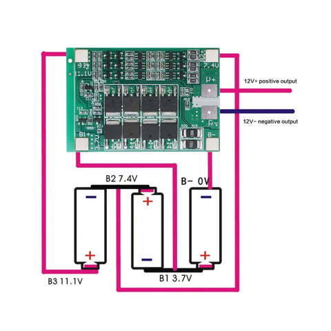 Straight Up Badass 3S 40A Protection Board For 12V Lithium Battery Packs with wiring diagram and battery specifications.