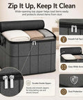 Upgraded XXL Foldable Storage Bag With Secure Full Seal Zipper Great For Moving Big Hauls Of Thick Quilts Bulky Sweaters And Bedding holding clean blankets.