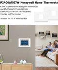 Thermostat Backplate And White Wall Mount Cover Plate For THP2400A1027W Compatible With Honeywell RTH9580WF installed in living room