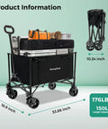 Collapsible Wagon Cart With Wheels 150L Foldable Grocery Wagon With Removable Side Walls 200Lbs Capacity, black, loaded with items.