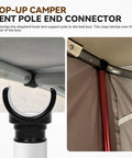Two Pack Pop Up Camper Bed Support Clasp securing a tent pole, featuring quick-release center bow connector for solid setups.