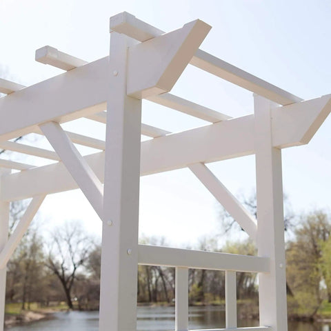 Close-up of Providence Arbor Vinyl Garden Archway For Outdoors 64 By 85 White With Classic Lattice and Trellis Sides in PVC