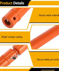 Close-up of Beefy Heavy Duty Auger Extension Drill Bit Set with orange finish, showing safety locking pin and steel material.