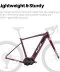 Adult 500W Class 2 Electric Gravel Bike With Legit 48V 705Wh Range And Fly 12 Speed Setup Built Different On Light Aluminum Frame For Smooth Carbon Fork showing lightweight aluminum frame and carbon fiber fork.