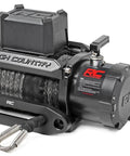 12000 Pound Pro Series Electric Winch With Heavy Duty Synthetic Rope For Off Road Recovery 85 Foot Three Eighth Inch Rope And A Six Horsepower Motor Black Model PRO12000S, side view