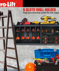 Cordless Drill Organizer Wall Mount Rack With Five Hanging Slots for Easy Tool Access in home garage, Model M004W1