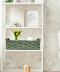 Handmade Paper Rope Storage Basket With Handle Green Wicker Bin For Countertop Or Toilet Tank Top Paper Storage Space Saver Organizing