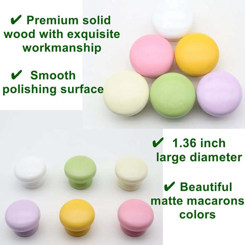 Premium Wooden Cabinet Knobs Set Of Five Modern Round Drawer Pulls For Kitchen Cupboards And Dressers, Slick Yellow Mushroom Handles With Sturdy Mounting Hardware, Clean Home Refresh with colorful knob options.