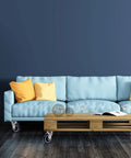 Blue sofa with orange and yellow pillows on 4 inch polyurethane shopping cart wheels pack of four with potted plant, hardwood floor