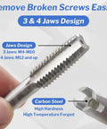 Close-up of Screw Tap Extractor Set Of 10 High Speed Steel Remover Bits showing 3 & 4 jaws design for broken head taps removal.
