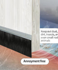 Garage Door Brush Sweep 4 Pack With 2.5 Inch Bristles And 39.37 Inch Aluminum Bottom Seal Strips in use on wooden door, blocking dirt