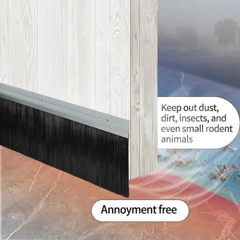 Six Pack Door Brush Sweep With 2.5 Inch Bristles And 39.37 Inch Aluminum Bottom Seal for exterior garage doors blocking drafts and dust.