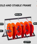 Heavy Duty Folding Cable Rack On Wheels With Rolled Steel Wire Dispenser For Electrical Storage In Industrial And Retail Settings A Real Workhorse Four Spool Organizer Solution Easy Roll And Quick Slide In Out showing bold and stable frame.