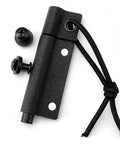 Close-up of magnesium fire starter in black Kydex sheath with locking screws, Magnesium Fire Starter For Survival And Camping