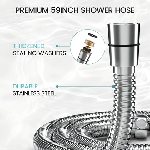 Powerful High Pressure Handheld Shower Head With Detachable Hose And Easy Switch 6 Settings Chrome Finish Modern Square Design