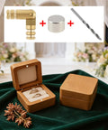 24 Pack Of 4 Millimeter Polished Brass Miniature Barrel Hinges Featuring Hidden Magnetic Closure And Included Depth Stop Drill Bit For Fine Woodwork And Models Straight Up Solid displayed with jewelry boxes on green fabric.