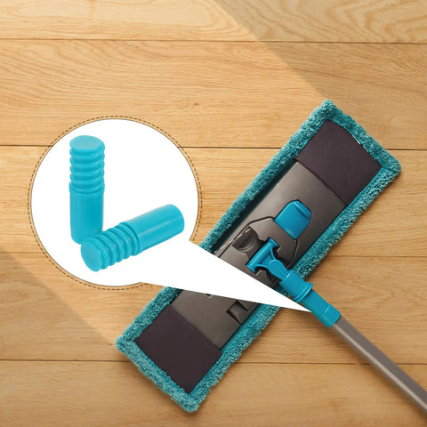 Heavy Duty 2 Pack Threaded Pole End Adapters For 19MM Metal Mop Rods shown with mop head on wooden floor.