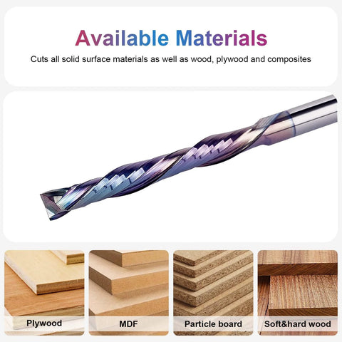 SpeTool 5-pack compression spiral router bits, 1/8 in shank, Tac Extreme coated carbide, 1 in cutting length.