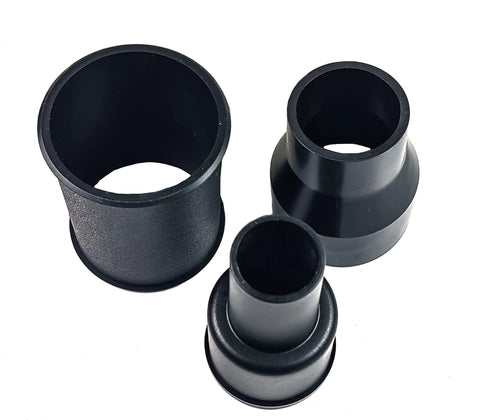 Three Piece Vacuum Adapter Kit For Wet Dry Vacuums With Hose To Hose Connector And Two Adapters, black plastic adapters visible.