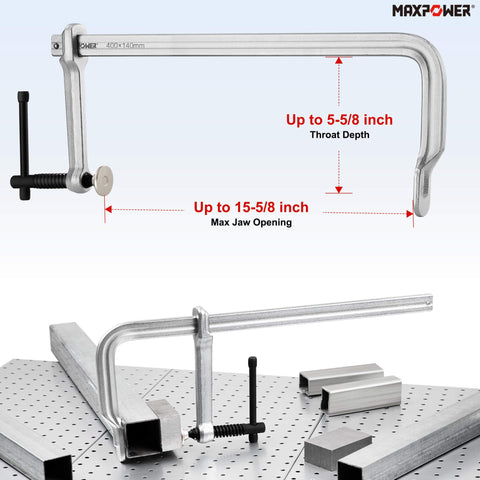 Deep Throat F Clamp For Welding Heavy Duty Bar Clamp With 15 5 8 Inch Jaw Opening And 5 5 8 Inch Deep Throat Forged Hardened Steel