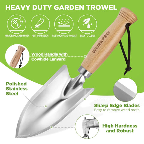 11 Inch Garden Hand Trowel With Wood Handle, Tough As Nails Heavy Duty Polished Stainless Steel Digging Tool details