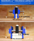 Heavy Duty 2.1 Inch Self Centering Dowel Jig Kit with Universal Capacity and Drill Guide for woodworking close-up view.