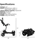 Specifications of Badass Electric Golf Cart With Smart Follow Tech And Bluetooth Remote Control including dimensions and weight.