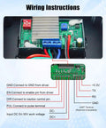 Wiring instructions for All In One Stepper Motor Driver Controller For NEMA 17 And 23 Motors with input and output connections shown.