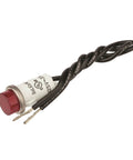 Round Indicator Light With Non Replacable Lamp, 125V, red lens, stainless bezel, twisted wires, UL Listed, for panel mounting.