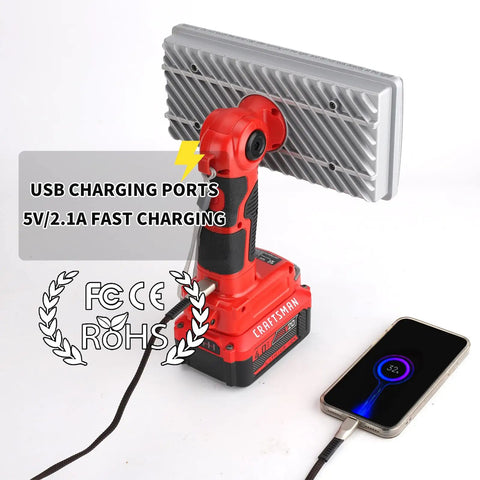 4200LM LED Work Light For Craftsman 20V Battery with USB charging feature and smartphone