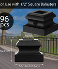 96 Pack Iron Baluster Shoes With Screws For Half Inch Square Balusters Satin Black No-Fuss Install visible on deck