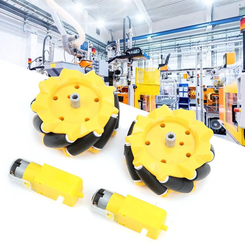 Omnidirectional 80mm Wheels For TT Gear Motor 4WD Smart Car Chassis Parts Easy Connection Mecanum Wheel System in a factory setting