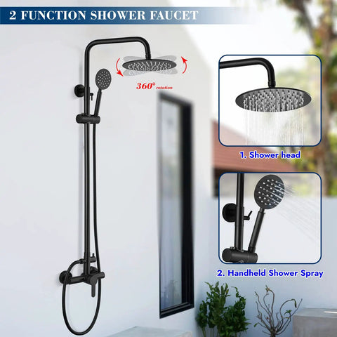 Matte Black Outdoor Shower System With Exposed Install Built To Last All In One Shower Fixture Made From SUS304 Stainless Steel And Brass
