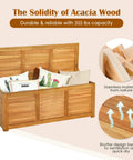 Acacia Wood Deck Box Bench 47 Gallon Outdoor Storage Chest With Seating, durable, weather resistant, 355 lb capacity