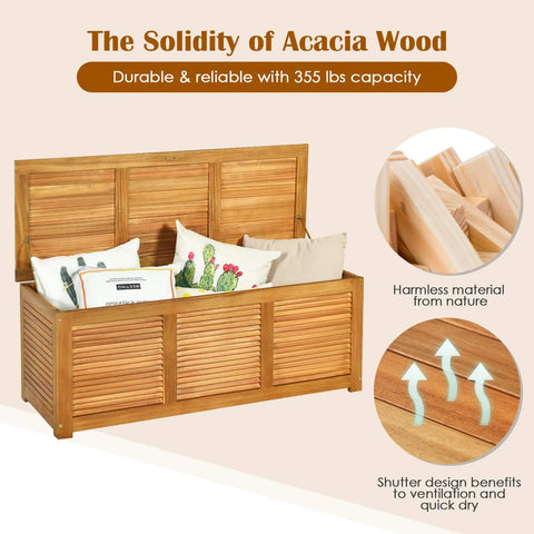 Acacia Wood Deck Box Bench 47 Gallon Outdoor Storage Chest With Seating, durable, weather resistant, 355 lb capacity