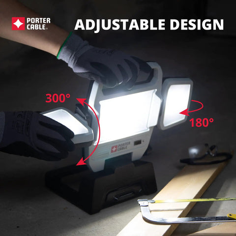 Heavy Duty 50W LED Work Light With Three Head Stand Portable Corded for Construction Site and Garage, showing adjustable angles.