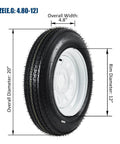 4.80-12 Bias Ply Trailer Tire And Wheel Assembly Set Of 2 With White 12 Inch Spoke Wheel Four Lug Four Inch PCD Load Range C 6PR